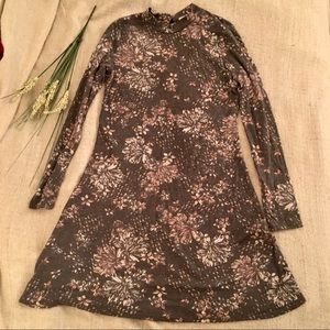 Floral Highneck Peephole Dress